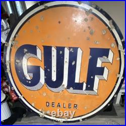 Gulf Dealer vintage double sided 66inch Round Gas & Oil AD Sign