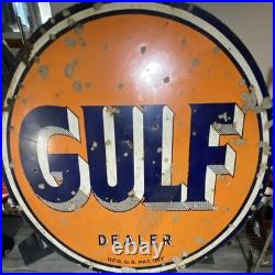 Gulf Dealer vintage double sided 66inch Round Gas & Oil AD Sign
