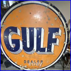 Gulf Dealer vintage double sided 66inch Round Gas & Oil AD Sign