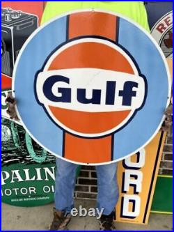 Gulf Gasoline 30 Inch Vintage Porcelain Gas Oil Sign Advertising
