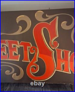 HAND-PAINTED 45 Years Ago! 8 ft long x 22 Alum Sign Vintage! CANDY SHOP in NY