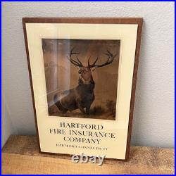 HARTFORD FIRE INSURANCE CONNECTICUT painted glass advertising sign ELK Vintage