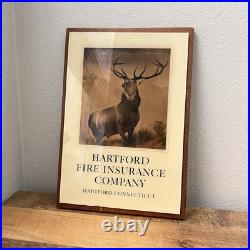 HARTFORD FIRE INSURANCE CONNECTICUT painted glass advertising sign ELK Vintage