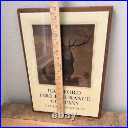 HARTFORD FIRE INSURANCE CONNECTICUT painted glass advertising sign ELK Vintage