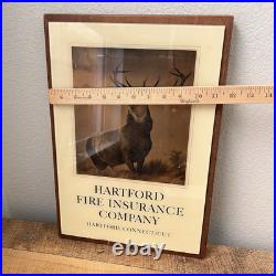 HARTFORD FIRE INSURANCE CONNECTICUT painted glass advertising sign ELK Vintage