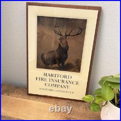 HARTFORD FIRE INSURANCE CONNECTICUT painted glass advertising sign ELK Vintage