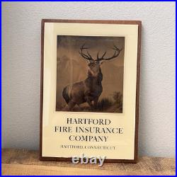 HARTFORD FIRE INSURANCE CONNECTICUT painted glass advertising sign ELK Vintage