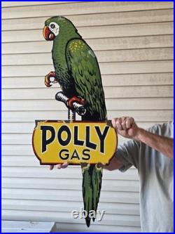 HUGE VINTAGE UNIQUE DIE CUT POLY GAS PORCELAIN FLANGE SIGN 36x14.5