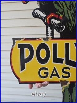 HUGE VINTAGE UNIQUE DIE CUT POLY GAS PORCELAIN FLANGE SIGN 36x14.5