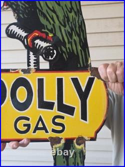 HUGE VINTAGE UNIQUE DIE CUT POLY GAS PORCELAIN FLANGE SIGN 36x14.5