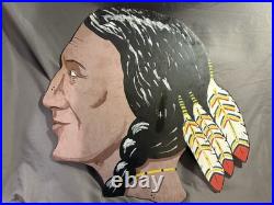 HUGE Vintage Folk Art Painted Wooden Native Indian Head Advertising Sign