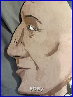 HUGE Vintage Folk Art Painted Wooden Native Indian Head Advertising Sign