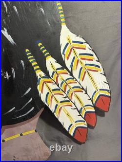 HUGE Vintage Folk Art Painted Wooden Native Indian Head Advertising Sign