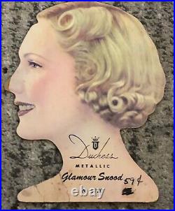 Hair Hat Sign Vintage Duchess Metallic Glamorous Woman Snood Advertising Display