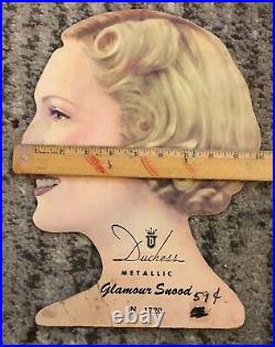 Hair Hat Sign Vintage Duchess Metallic Glamorous Woman Snood Advertising Display