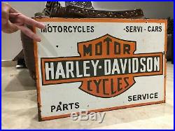 Harley Davidson Motorcycle Vintage Porcelain Sign Gas, Oil, Pegasus, 2Sided Flange