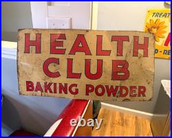 Health Club Baking Powder Vintage Advertising Sign Original Beige Red Blue DS