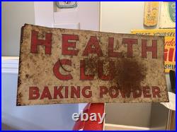Health Club Baking Powder Vintage Advertising Sign Original Beige Red Blue DS