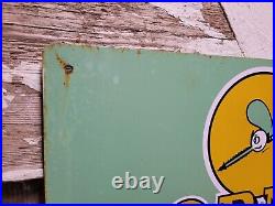 Horney Vintage Sign Power Tools Chain Saw Embossed Metal Tin Tacker Gas Oil Farm