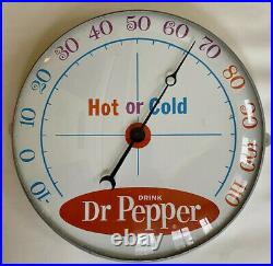 Hot or Cold Vintage Dr. Pepper Thermometer 12 Domed Pam Clock Company NY