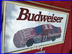 Huge Vintage Budweiser Beer Mirror Advertising Sign Man Cave Nascar Bill Elliott