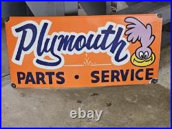 Huge Vintage Plymouth Parts And Service Roadrunner Porcelain Sign 30 X 15
