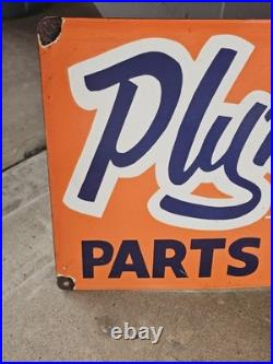 Huge Vintage Plymouth Parts And Service Roadrunner Porcelain Sign 30 X 15