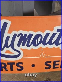 Huge Vintage Plymouth Parts And Service Roadrunner Porcelain Sign 30 X 15