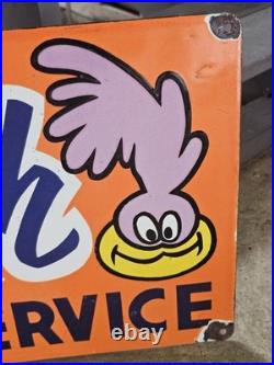 Huge Vintage Plymouth Parts And Service Roadrunner Porcelain Sign 30 X 15