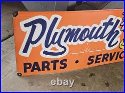 Huge Vintage Plymouth Parts And Service Roadrunner Porcelain Sign 30 X 15