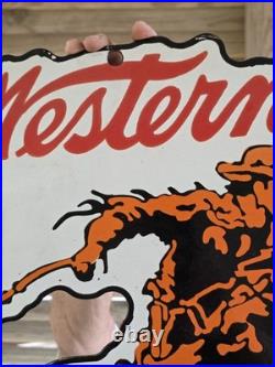 Huge Vintage Western Winchester Porcelain Sign Gun Ammo Appx 28 X 26