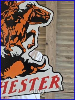 Huge Vintage Western Winchester Porcelain Sign Gun Ammo Appx 28 X 26