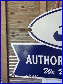 Huge Vintage Your Local Ford Authorized Service Station Porcelain Sign 36 X 20