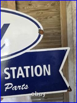 Huge Vintage Your Local Ford Authorized Service Station Porcelain Sign 36 X 20