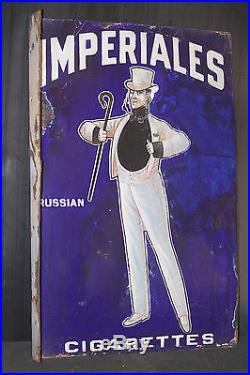 IMPERIALES porcelain flange sign vintage 1920's tobacco CIGARETTES top hat cane