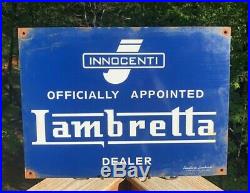 Innocenti Lambretta Dealer Porcelain Vintage Sign Italian Motor Scooter Milano
