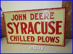 John Deere Syracuse Chilled Plows Metal Tin Vintage old Advertising Sign