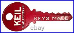 Keil Vintage Locksmith Advertising Sign 1950s Key Shaped Sign, Charleston, N. H