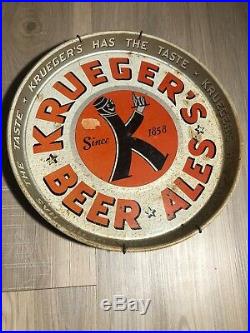 Krueger Beer and Ale on Ice Vintage 1950s Light Up Sign with Two Tin Trays