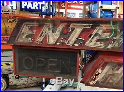 LARGE 8' NEON VinTagE ENTER HERE OPEN ARROW Sign Double Sided Gas Oil Display