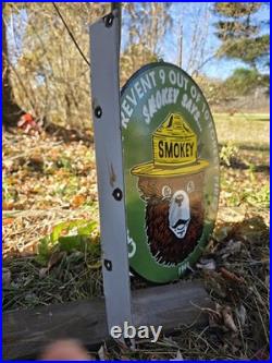 LARGE VINTAGE RARE SMOKEY FLANGE DOUBLE SIDED PORCELAIN SIGN 17x17