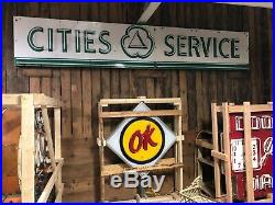 LARGE Vintage CITIES SERVICE Porcelain NEON Sign Gas Oil OLD Advertising WOW