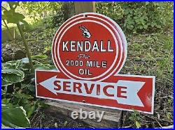 Large Collectible Vintage 1960's Kendall Dealer Service Porcelain Sign