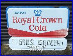 Large Original Vintage 1960's Royal Crown Cola Metal Sign 52 x 38 Rust Free