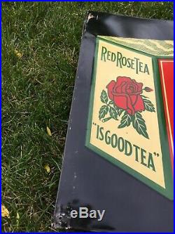Large Red Rose Tea vintage advertising metal sign 29 x 19 Made in Canada