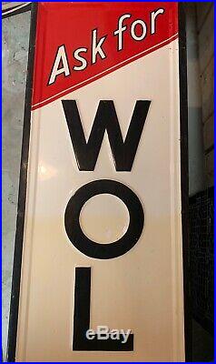 Large VTG Wolf's Head Motor Oil Gas Station 82 Embossed Metal Sign Wood Mounted