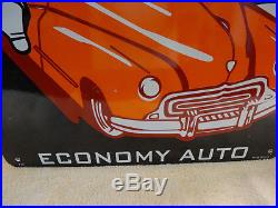 Large Vintage 1939 Mac Economy Auto Porcelain Advertising Sign 31 X 16