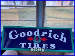 Large Vintage 1940's Goodrich Tires & Batteries Gas Oil 60 Porcelain Metal Sign