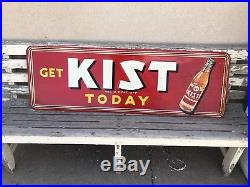 Large Vintage 1940's Kist Orange Soda Pop Gas Oil 54 Embossed Metal Sign