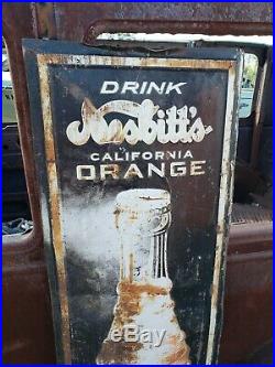 Large Vintage 1940's Nesbitt's Orange Soda Pop 49 Embossed Metal Sign